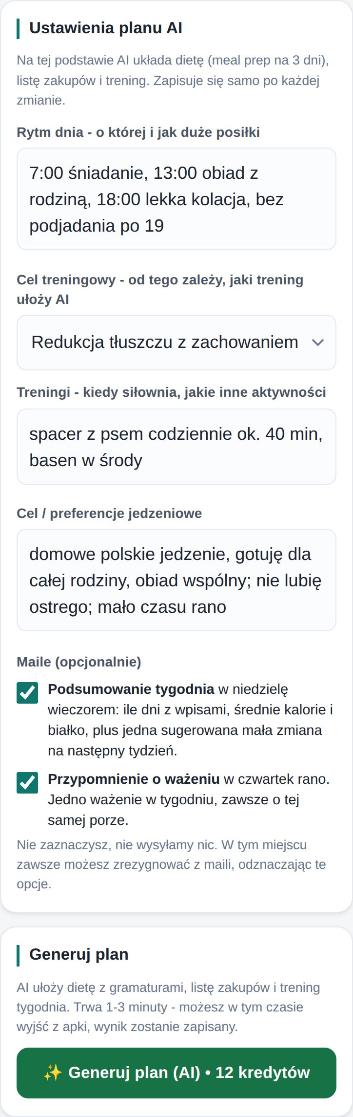 Ustawienia planu